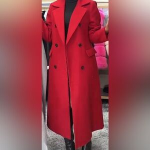 Women's Red Double-Breasted Long Pea Coat Size XL